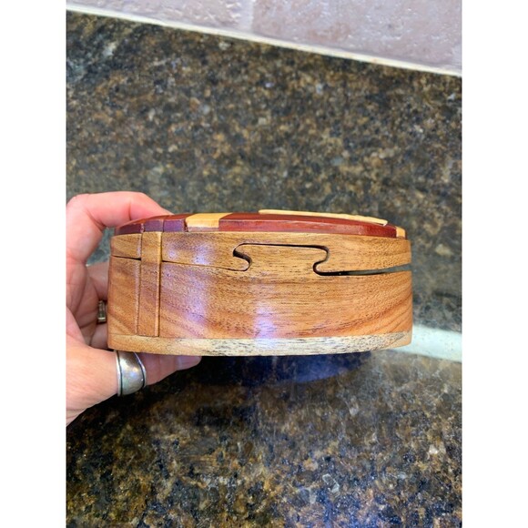 Football Wooden Intarsia Puzzle Box Secret Chamber Handmade Handcrafted - Picture 3 of 6